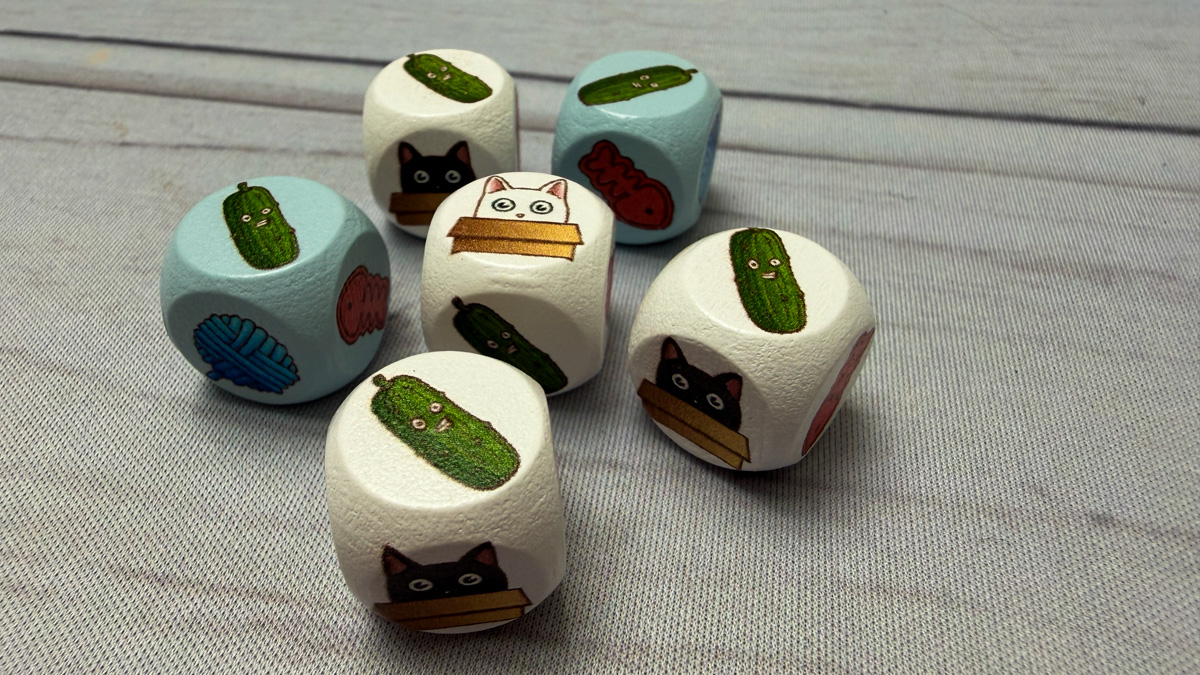 #12 — Cats vs Cucumbers Cats vs Cucumbers push your luck dice game components and box