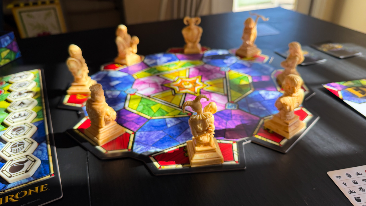 Enthrone — Full Board Enthrone full board with all 8 figures from above warm natural lighting